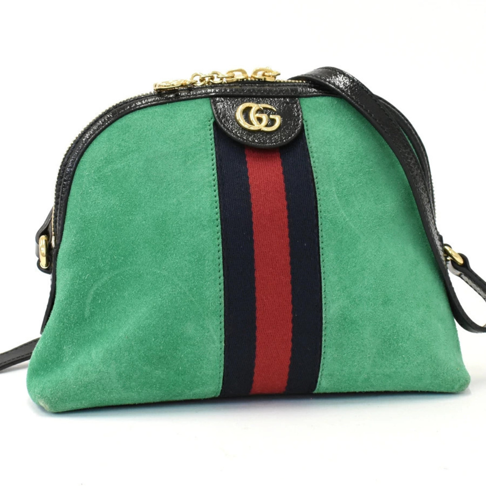 Gucci GG Shoulder Bag Pochette Ophidia Web Sherry Suede Green
